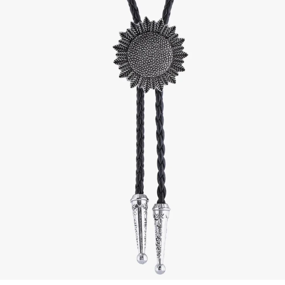 Silver Sunflower Bolo Tie